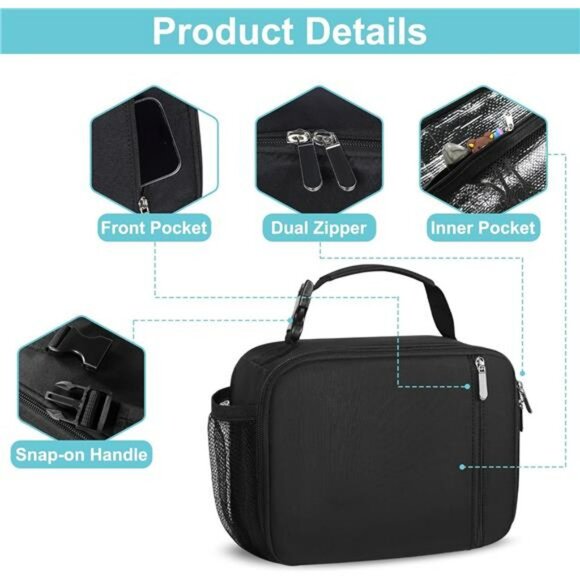 Insulated Kids Lunch Bag with Water Bottle Holder Reusable Lunchbox for School - Picture 6 of 7